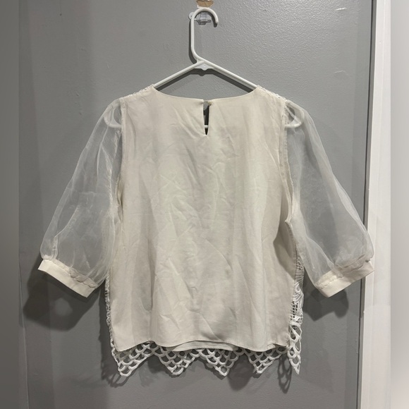 MoolbyYoungZari white sheer lace floral overlay puff sleeve night out party - Picture 6 of 10